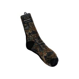 2 Pairs Realtree Cushion Printed Crew Socks Size 6-12 Brown/Camo NEW